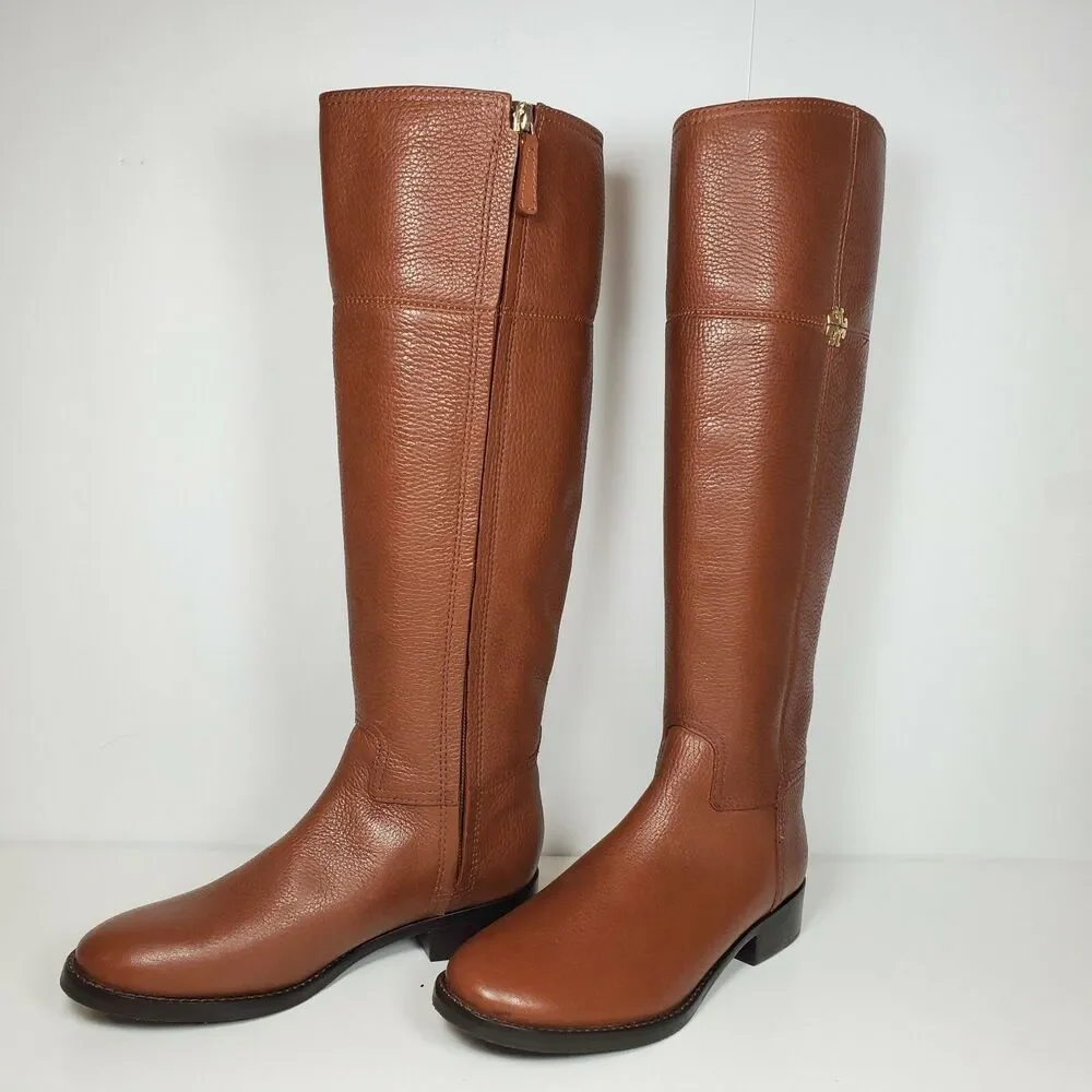 Tory Burch Women boots Jolie Leather Rustic Brown Riding Boots Size 5 M US new